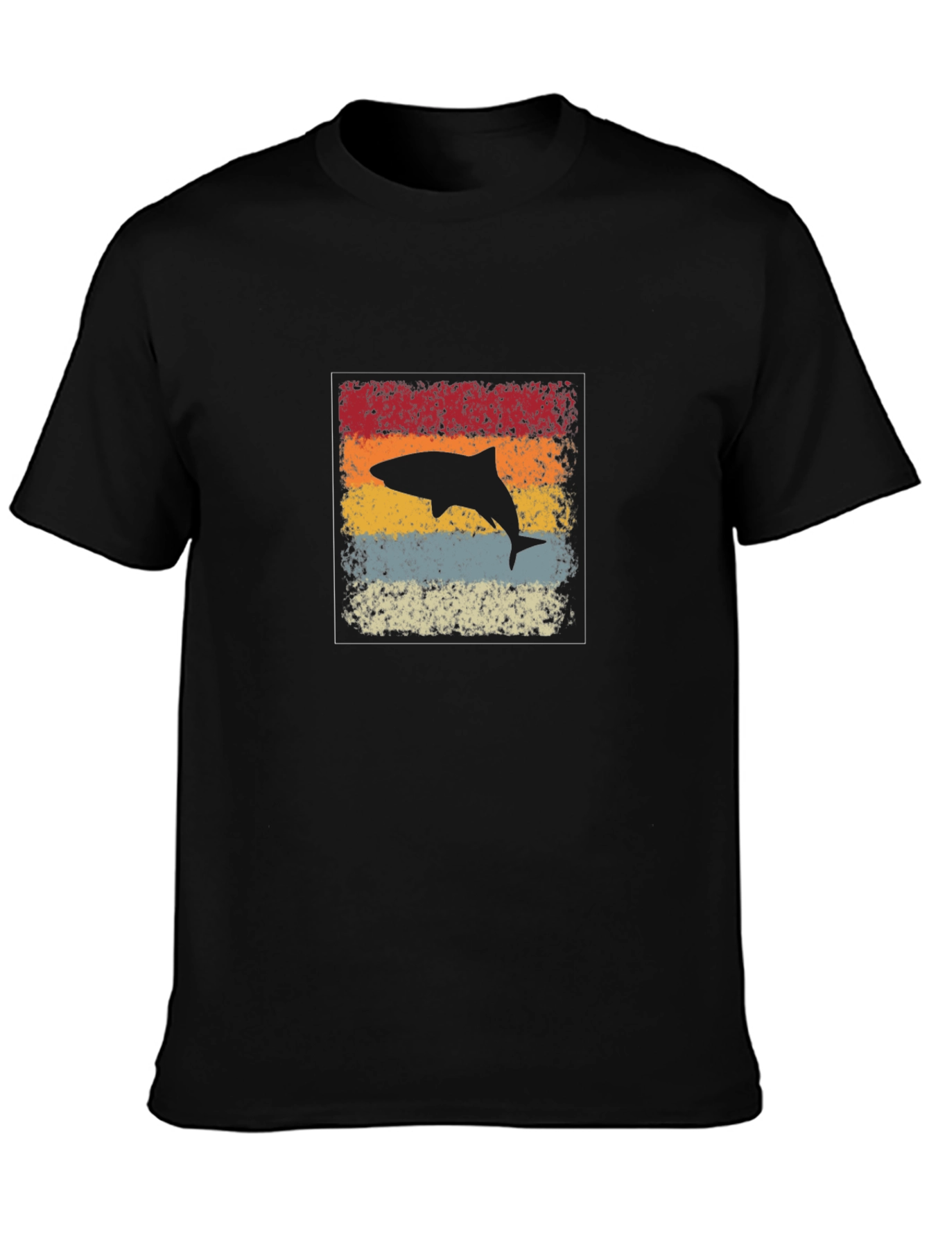 Retro Shark Graphic Tee - Black Cotton Casual Shirt