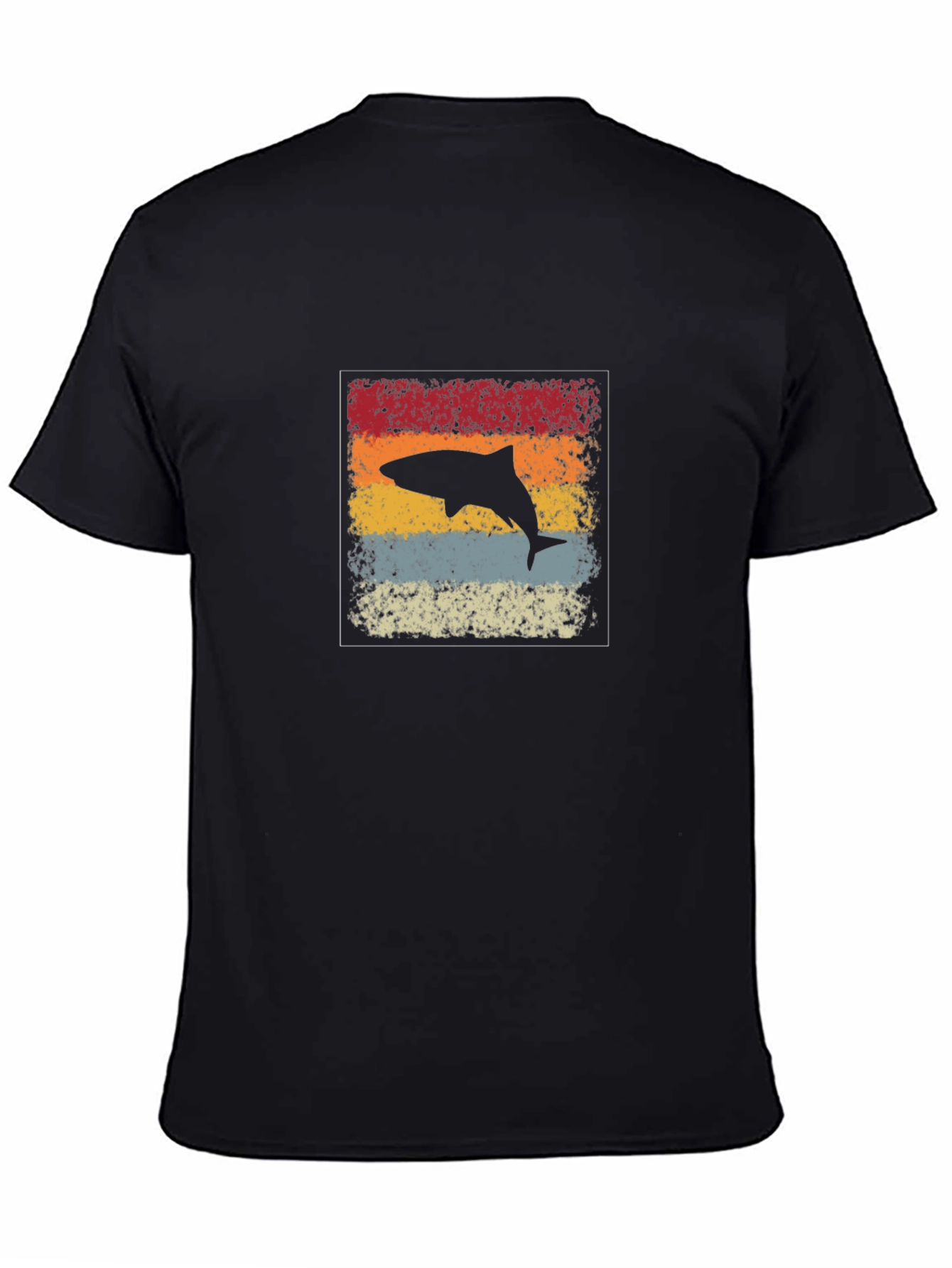 Retro Shark Graphic Tee - Black Cotton Casual Shirt