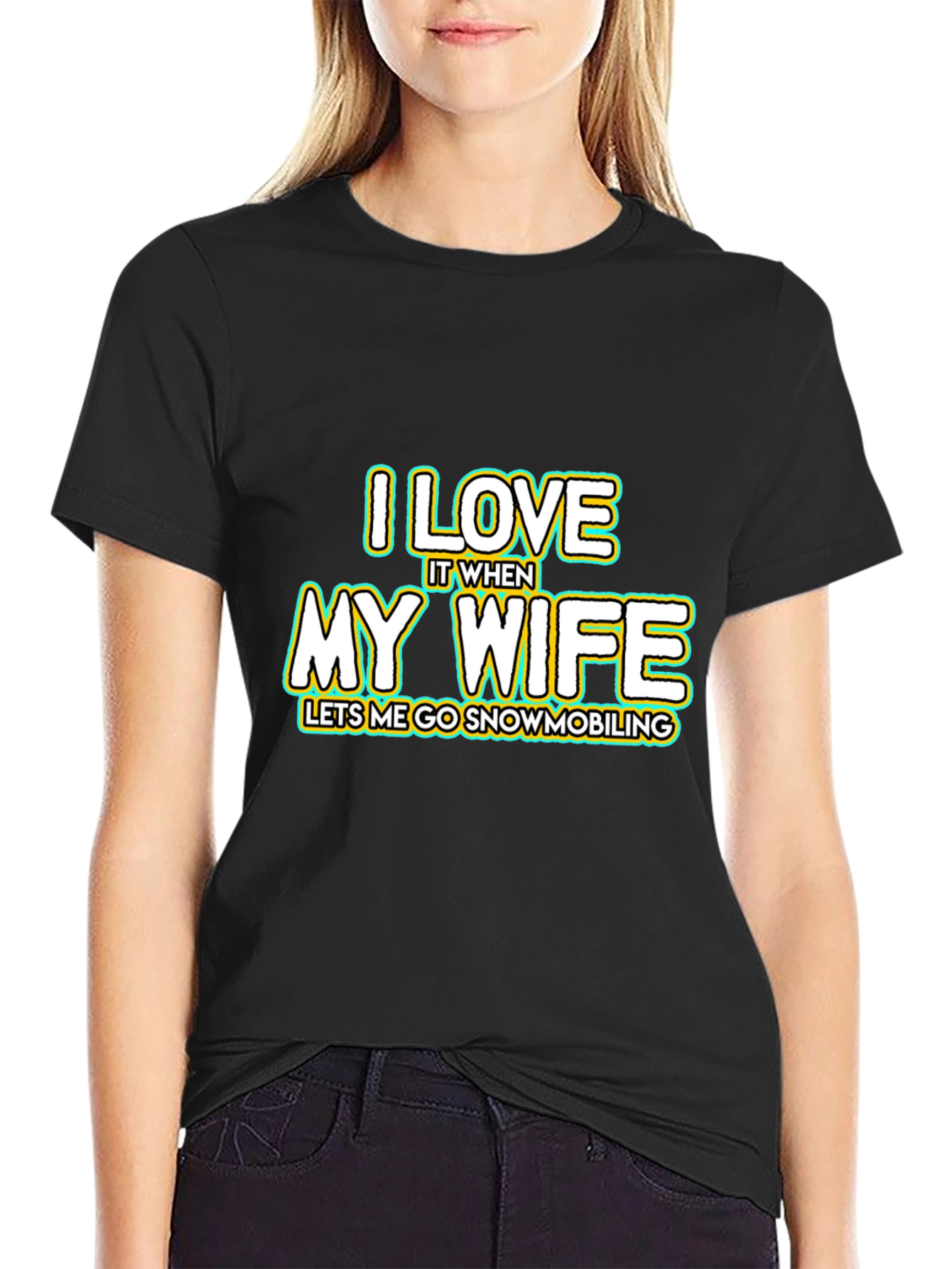 I Love My Wife Snowmobiling Black T-Shirt