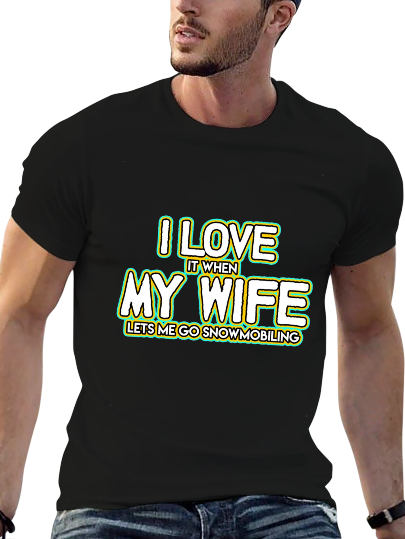 I Love My Wife Snowmobiling Black T-Shirt