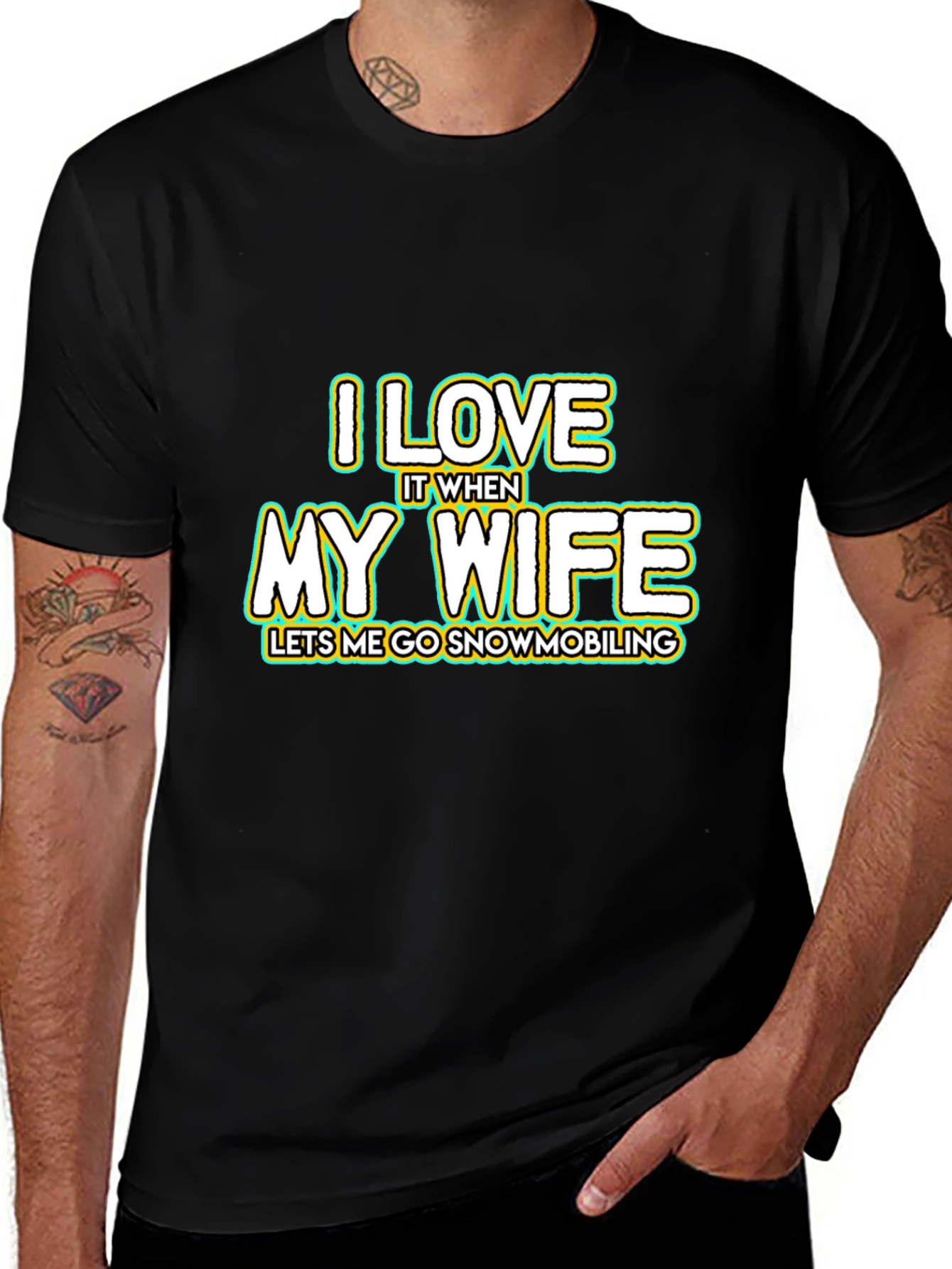 I Love My Wife Snowmobiling Black T-Shirt