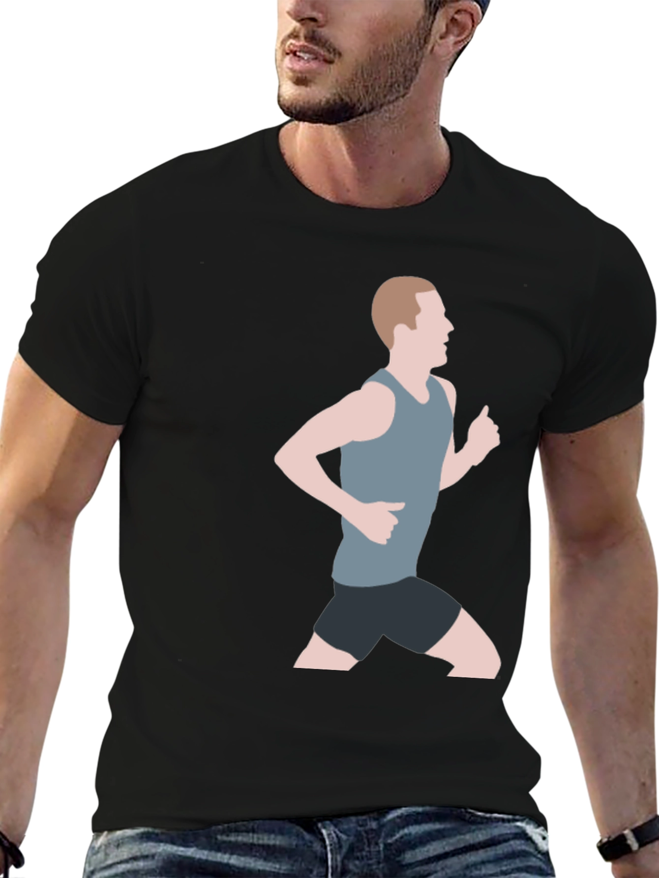 Black Tee with Runner Graphic