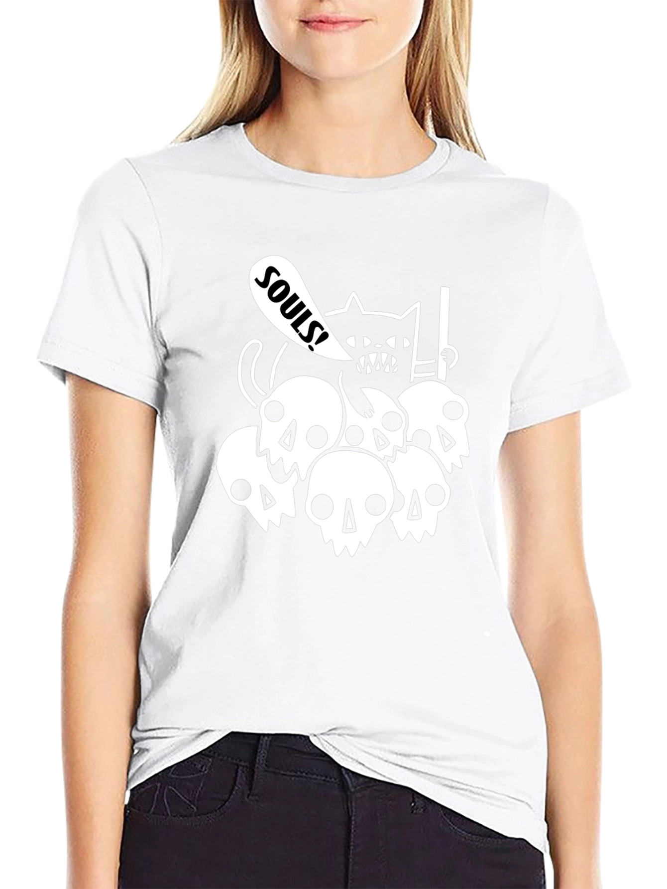 Skull Cat Souls Black Graphic T-Shirt