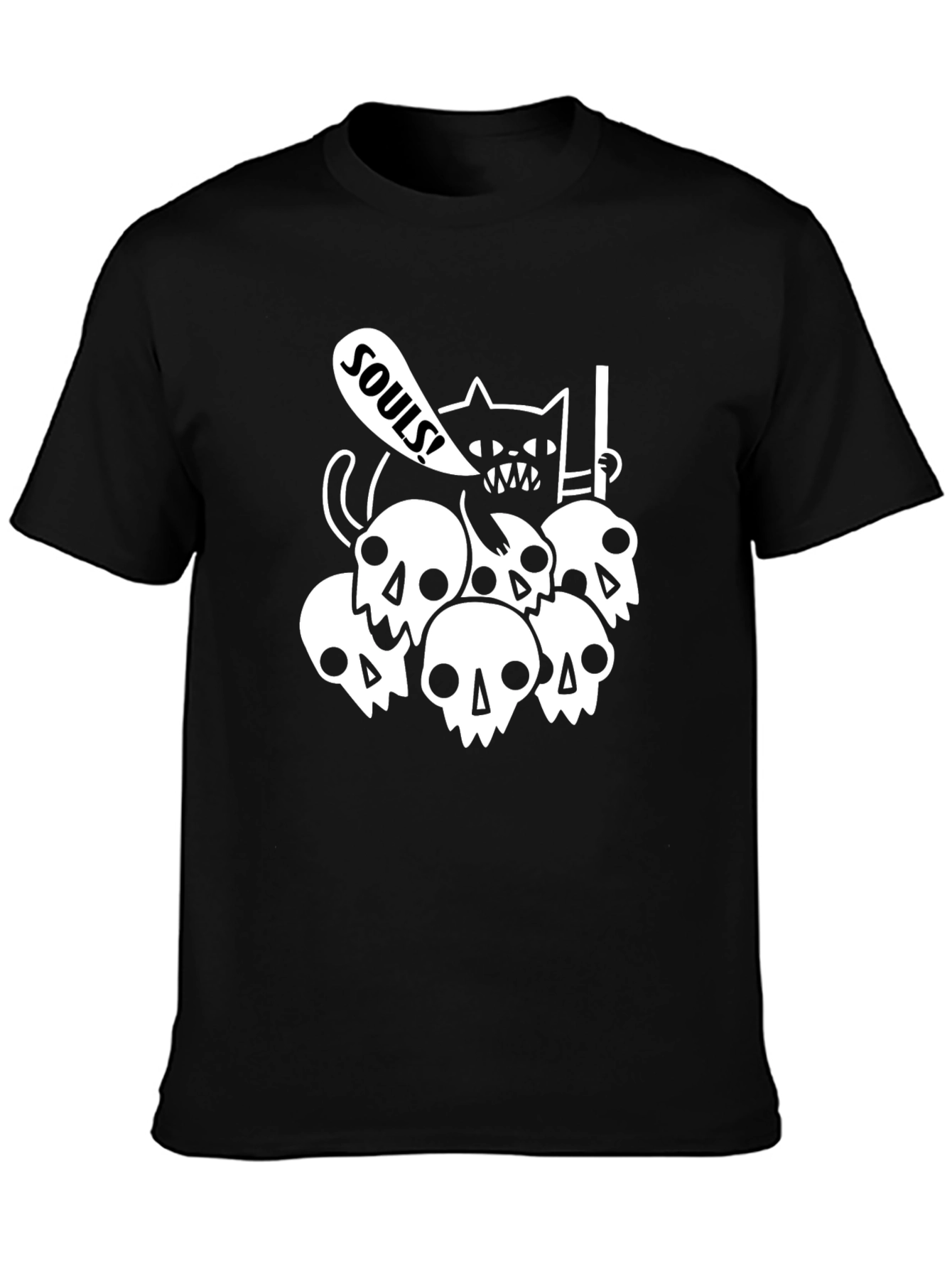 Skull Cat Souls Black Graphic T-Shirt