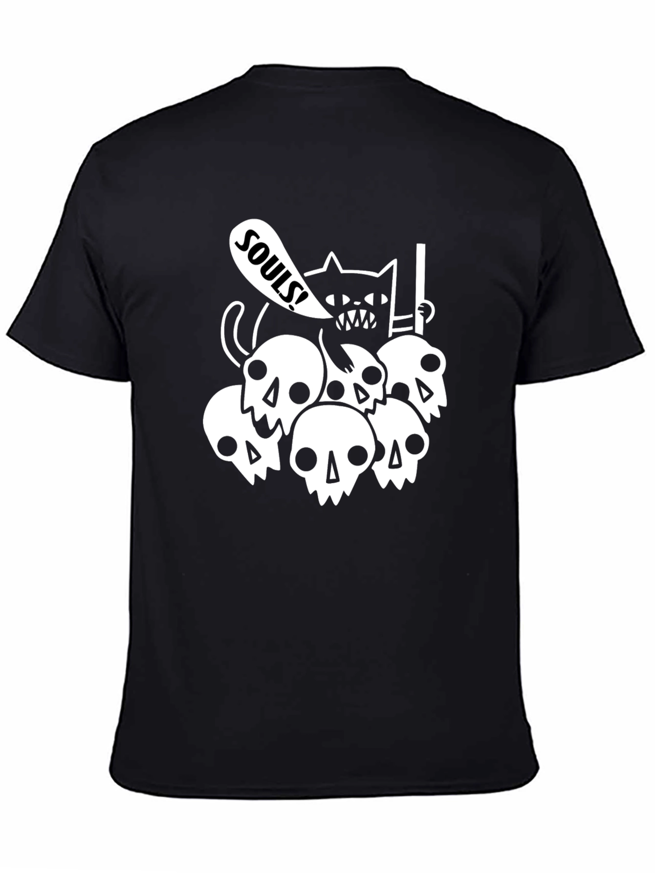 Skull Cat Souls Black Graphic T-Shirt
