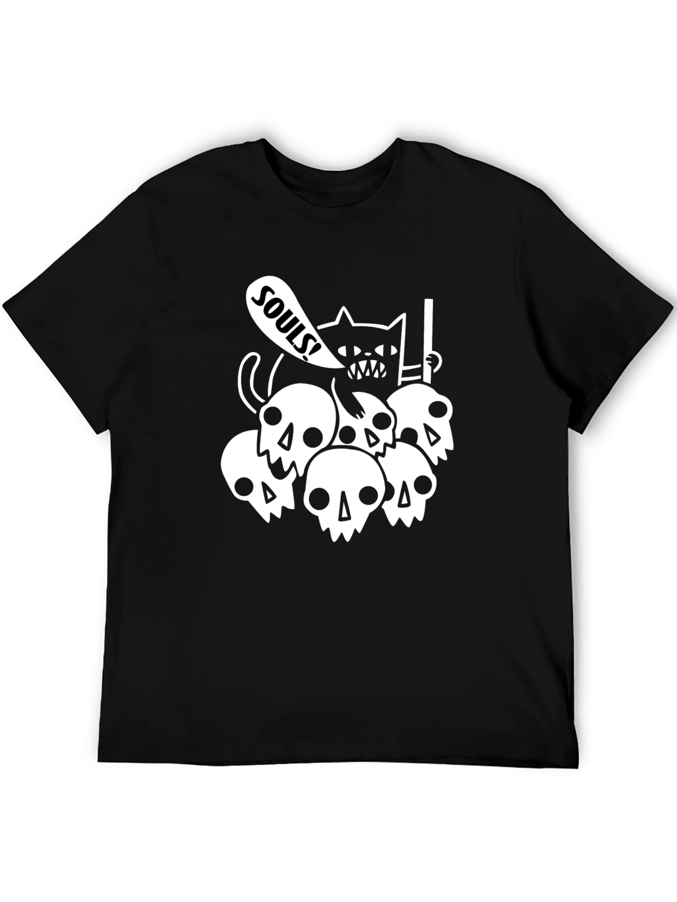 Skull Cat Souls Black Graphic T-Shirt