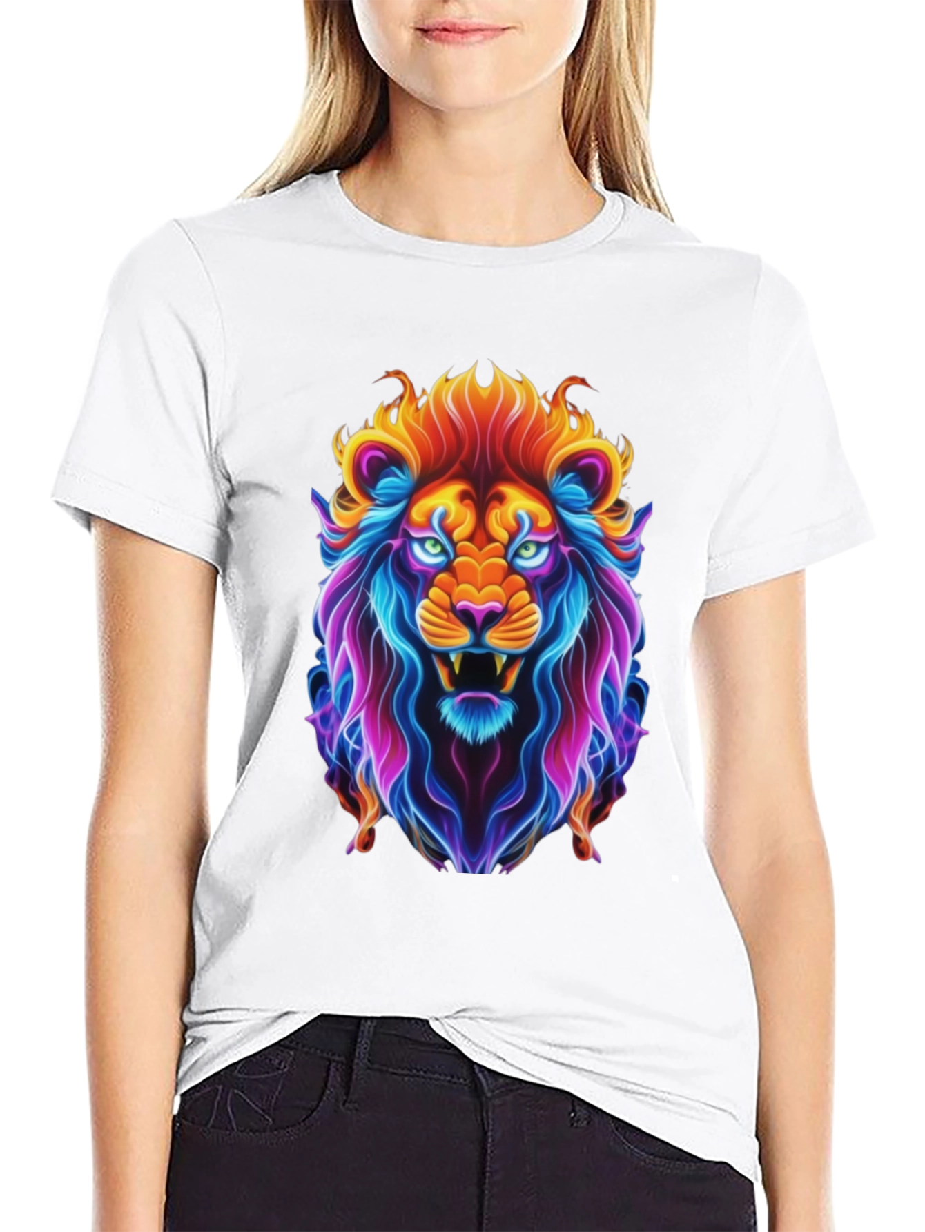 Neon Lion Graphic Tee - Bold Animal Print
