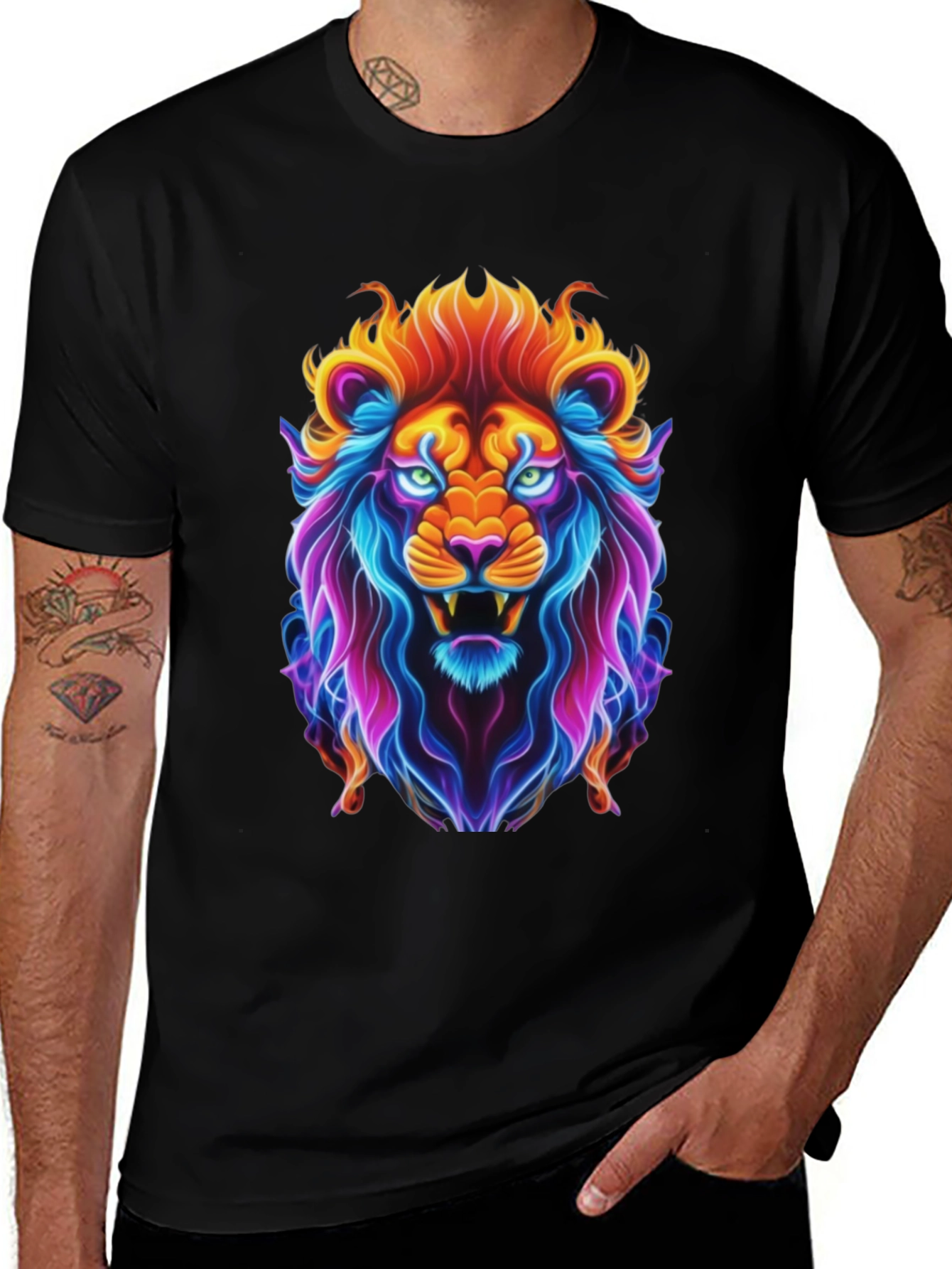 Neon Lion Graphic Tee - Bold Animal Print