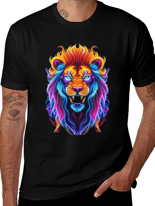 Neon Lion Graphic Tee - Bold Animal Print