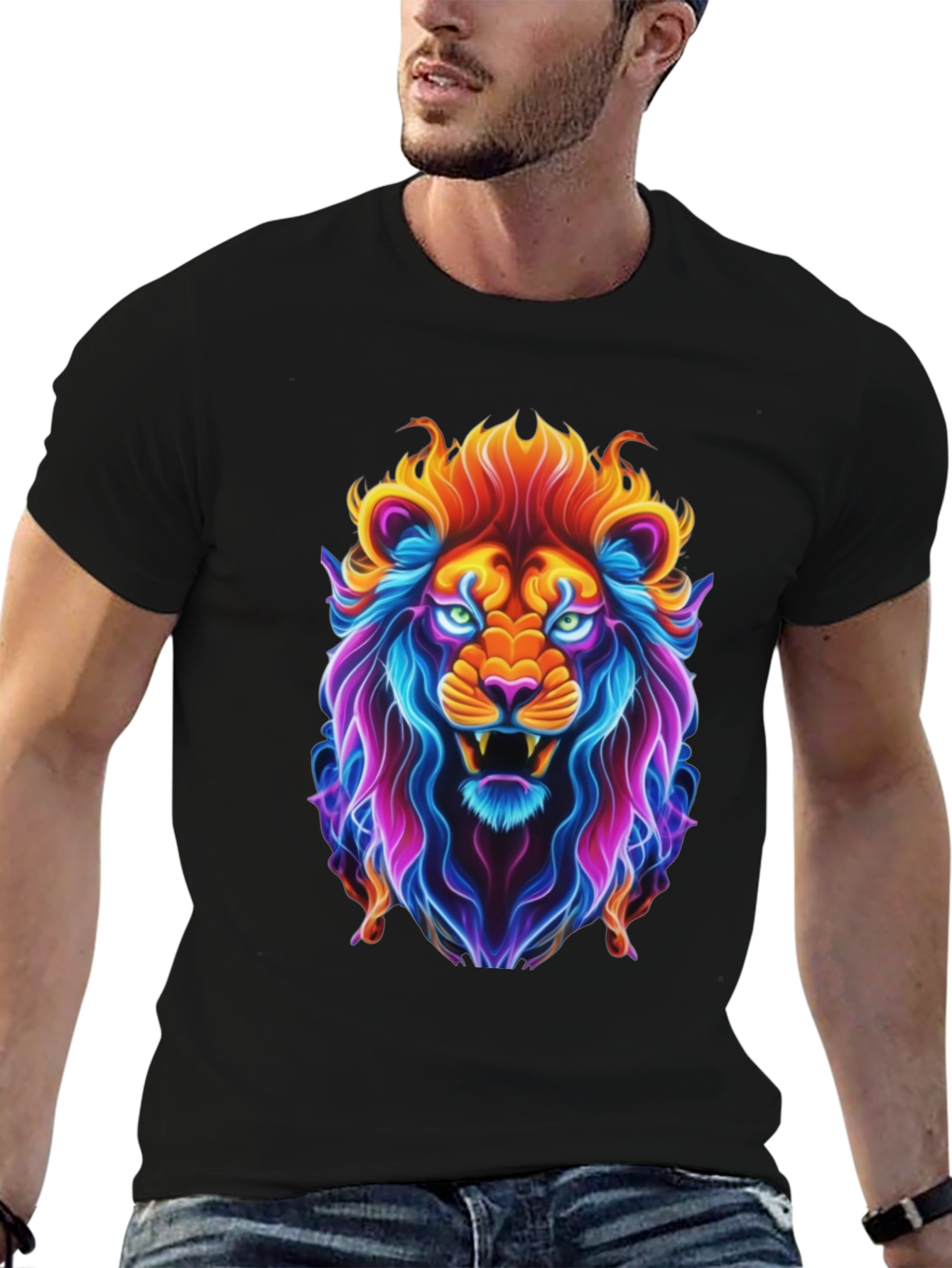 Neon Lion Graphic Tee - Bold Animal Print