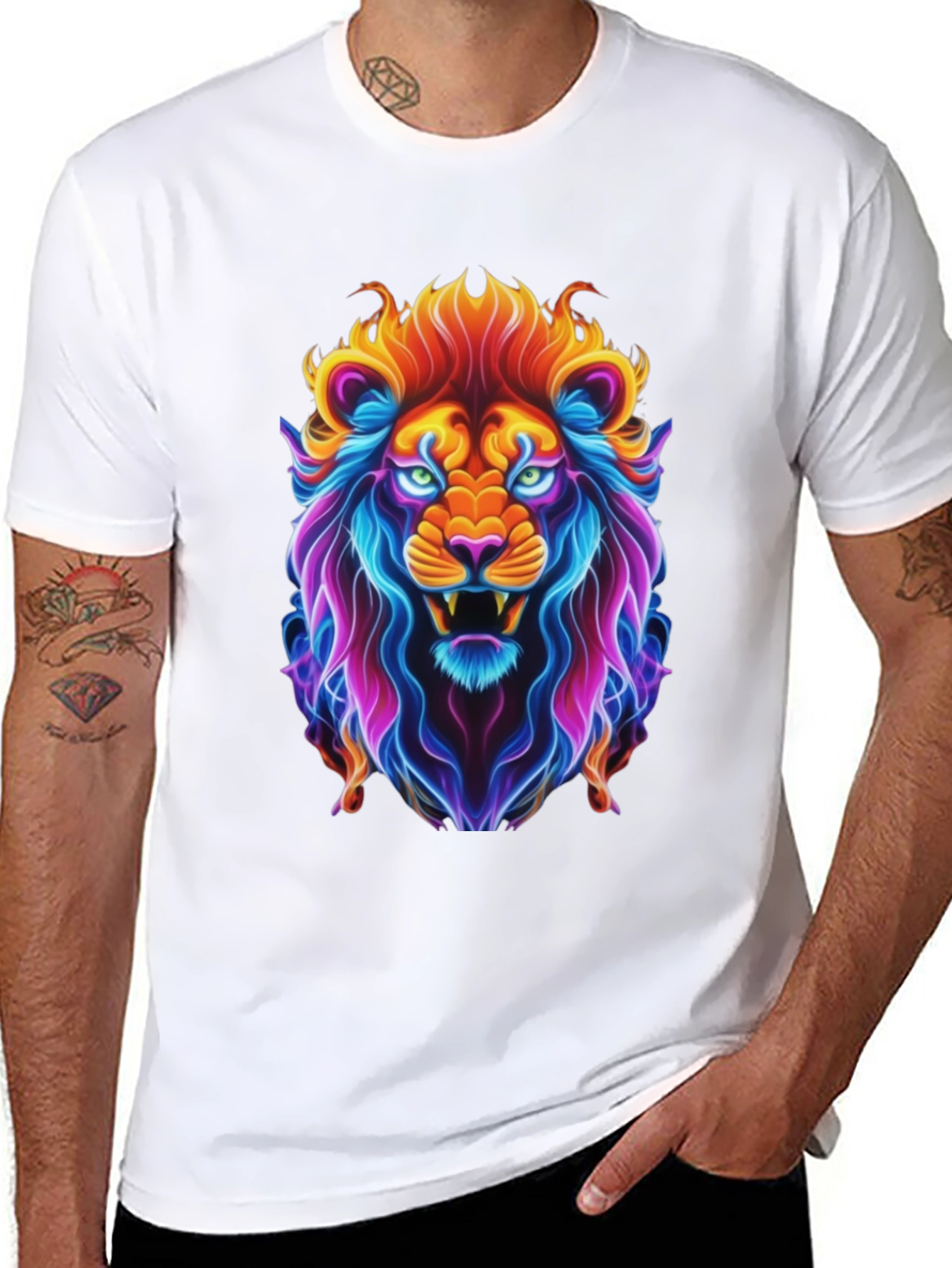 Neon Lion Graphic Tee - Bold Animal Print