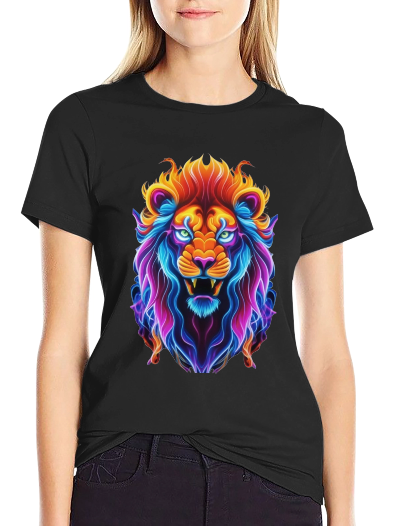 Neon Lion Graphic Tee - Bold Animal Print