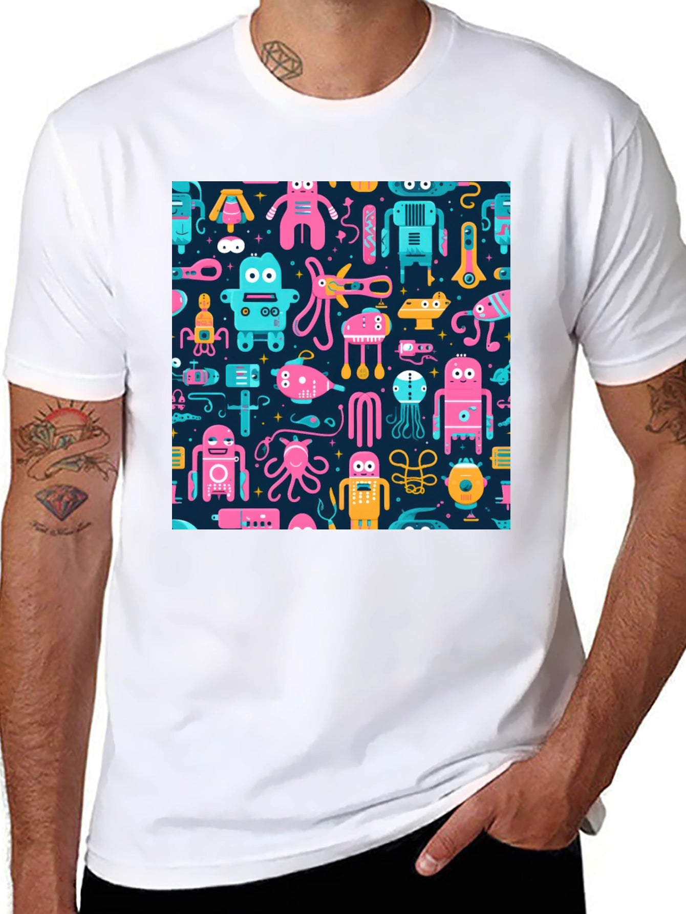 Robots & Aliens Pattern T-Shirt