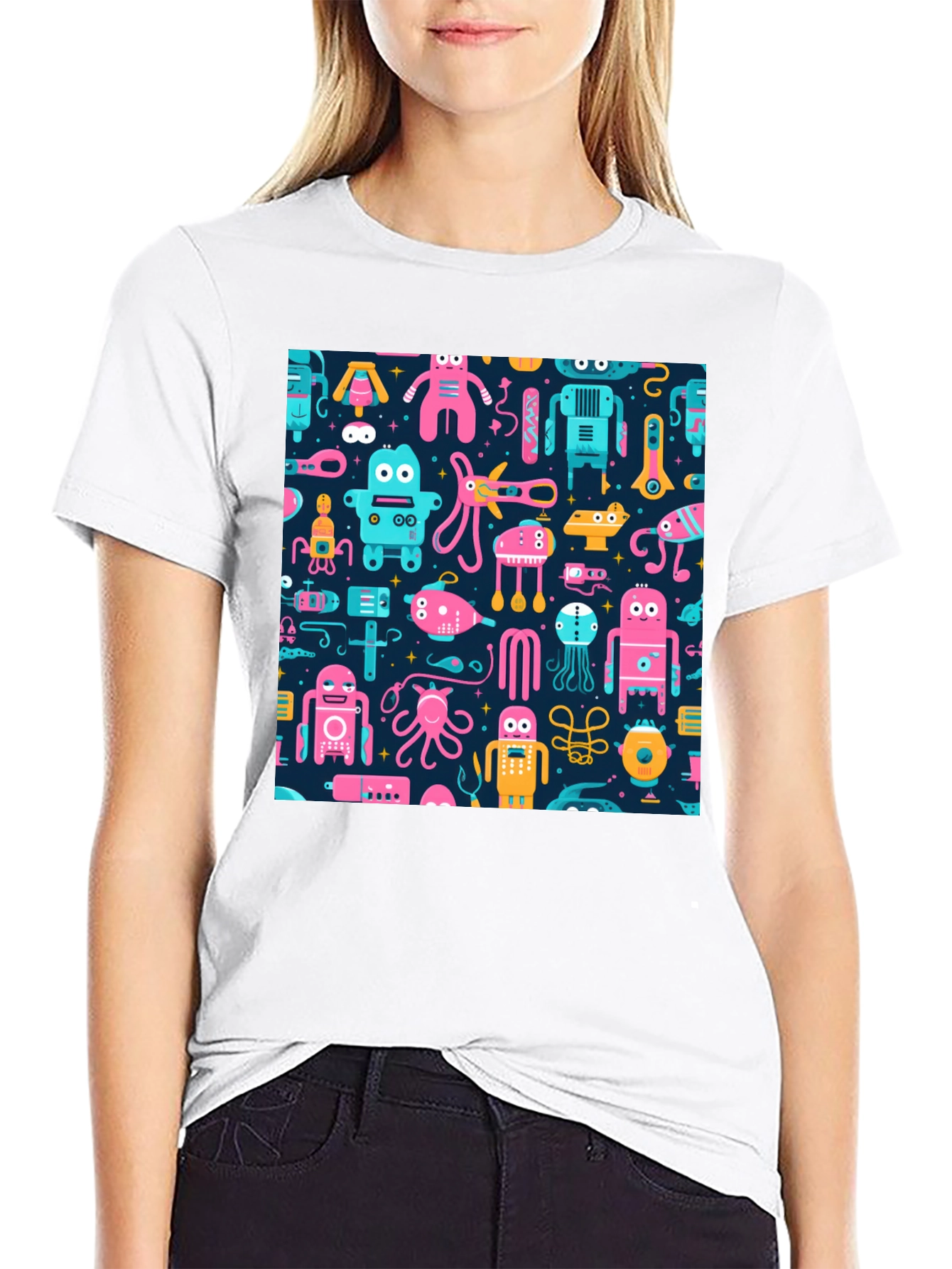 Robots & Aliens Pattern T-Shirt