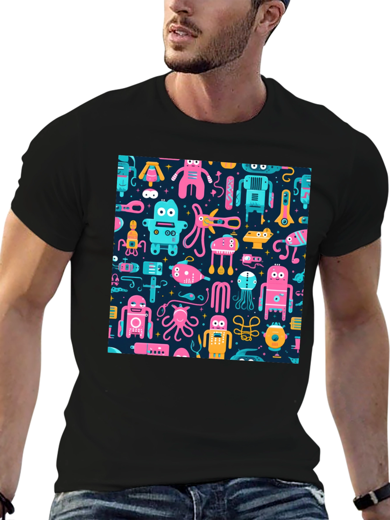 Robots & Aliens Pattern T-Shirt