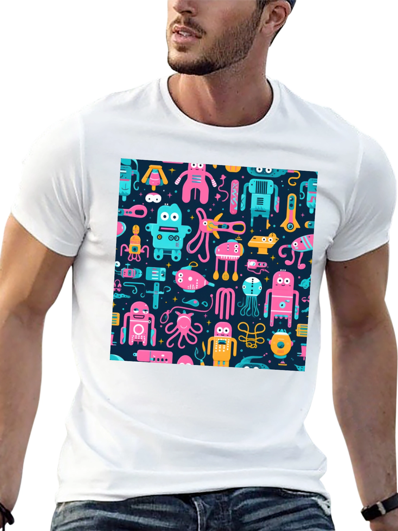 Robots & Aliens Pattern T-Shirt