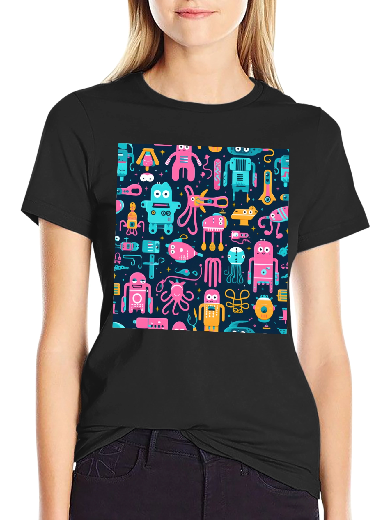Robots & Aliens Pattern T-Shirt