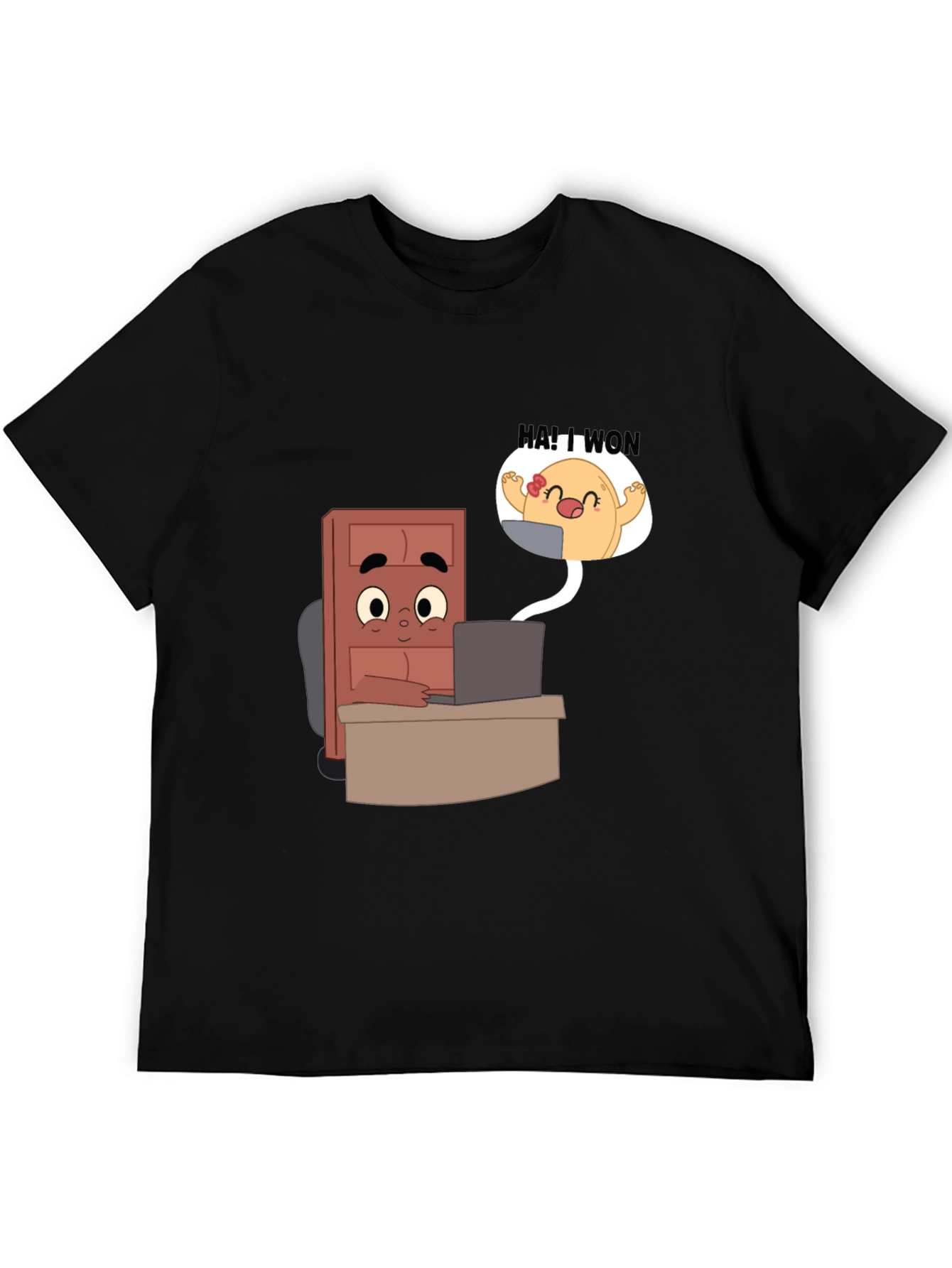 Cartoon Character Desk Scene Black T-Shirt