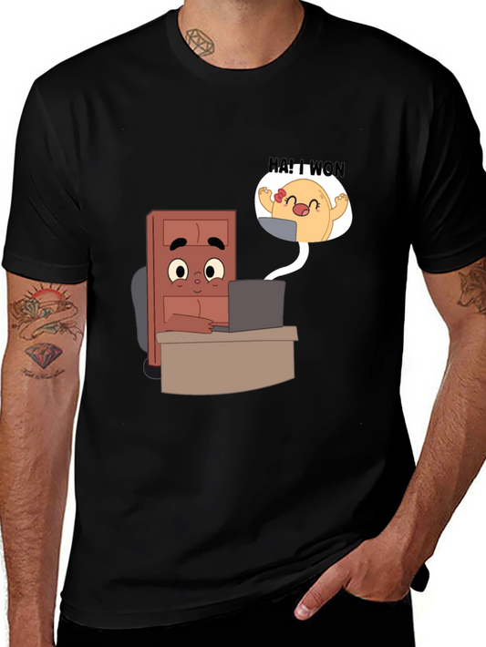 Cartoon Character Desk Scene Black T-Shirt