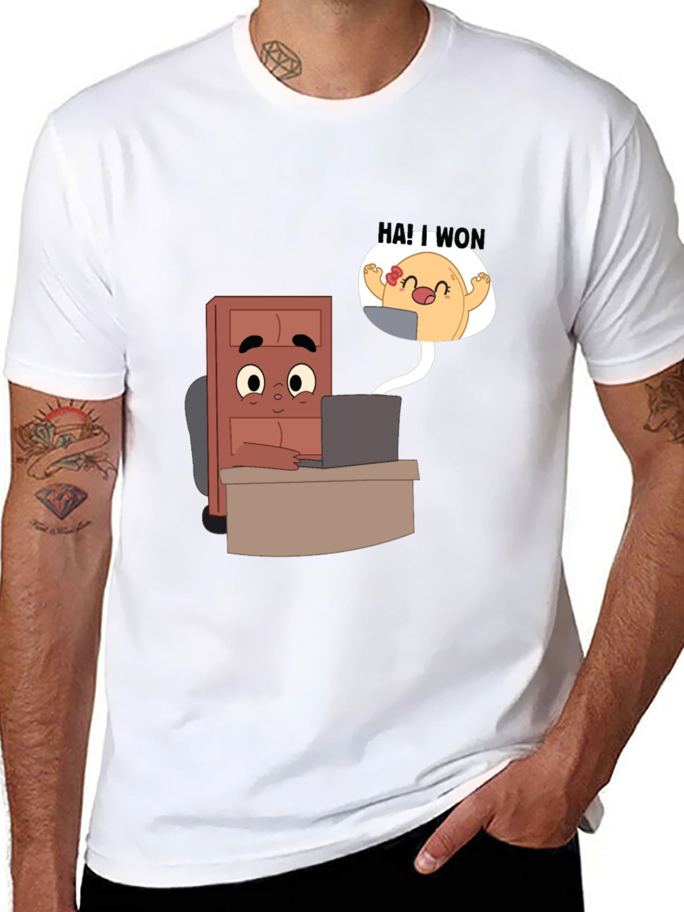 Cartoon Character Desk Scene Black T-Shirt