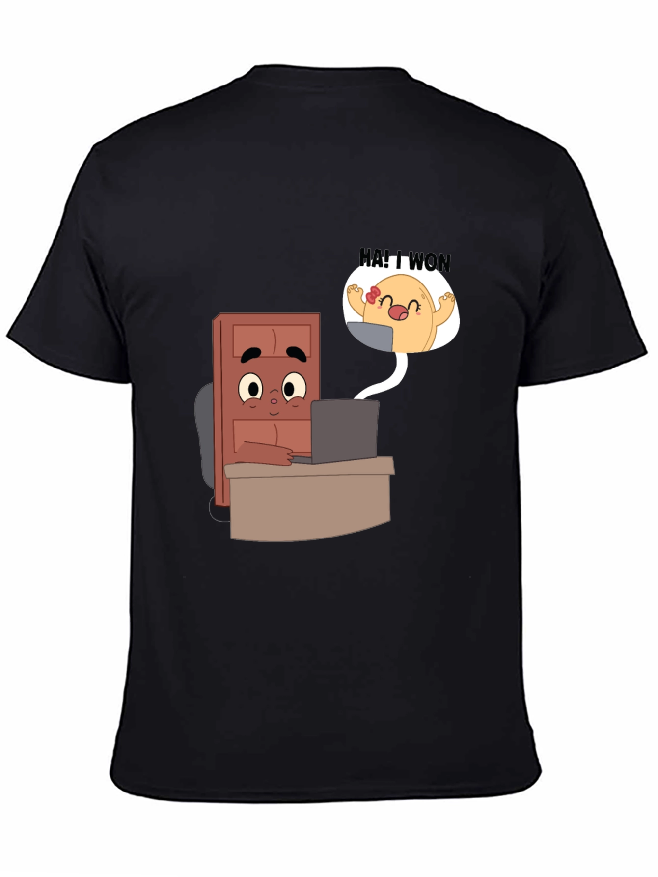 Cartoon Character Desk Scene Black T-Shirt