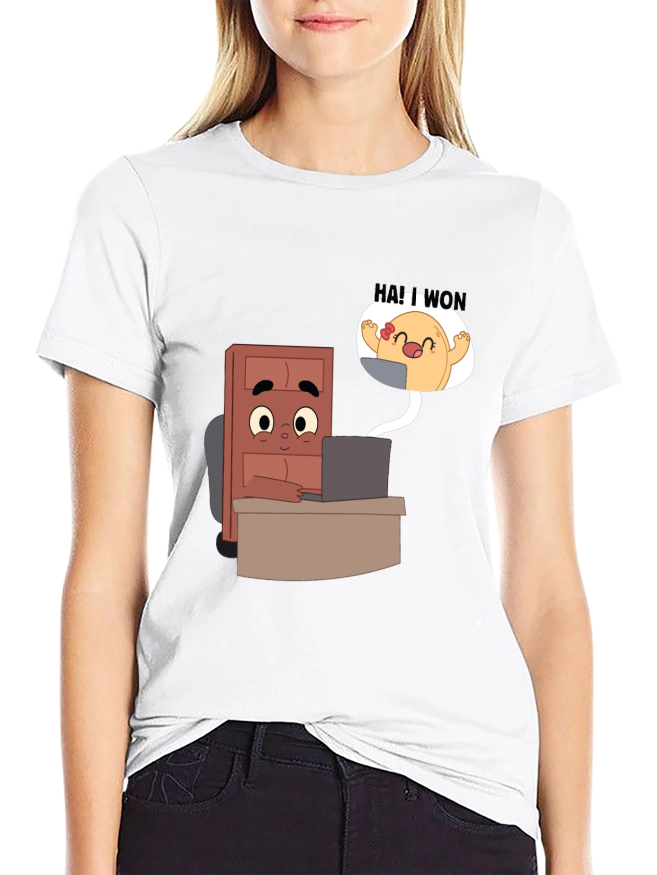 Cartoon Character Desk Scene Black T-Shirt