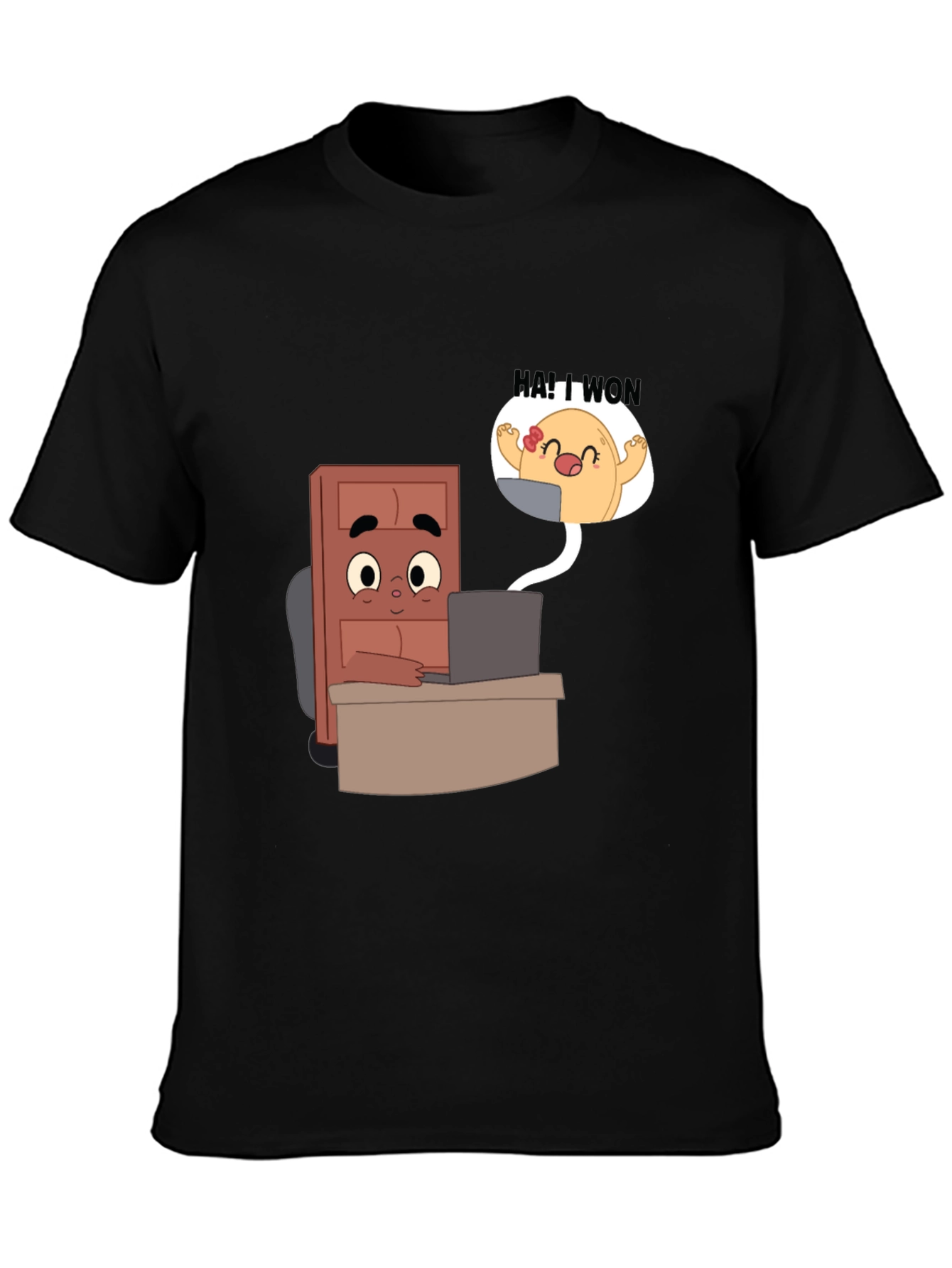 Cartoon Character Desk Scene Black T-Shirt