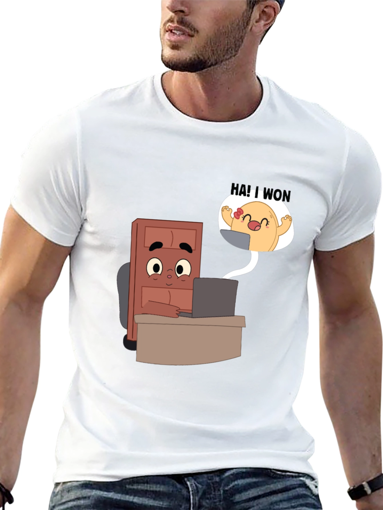 Cartoon Character Desk Scene Black T-Shirt