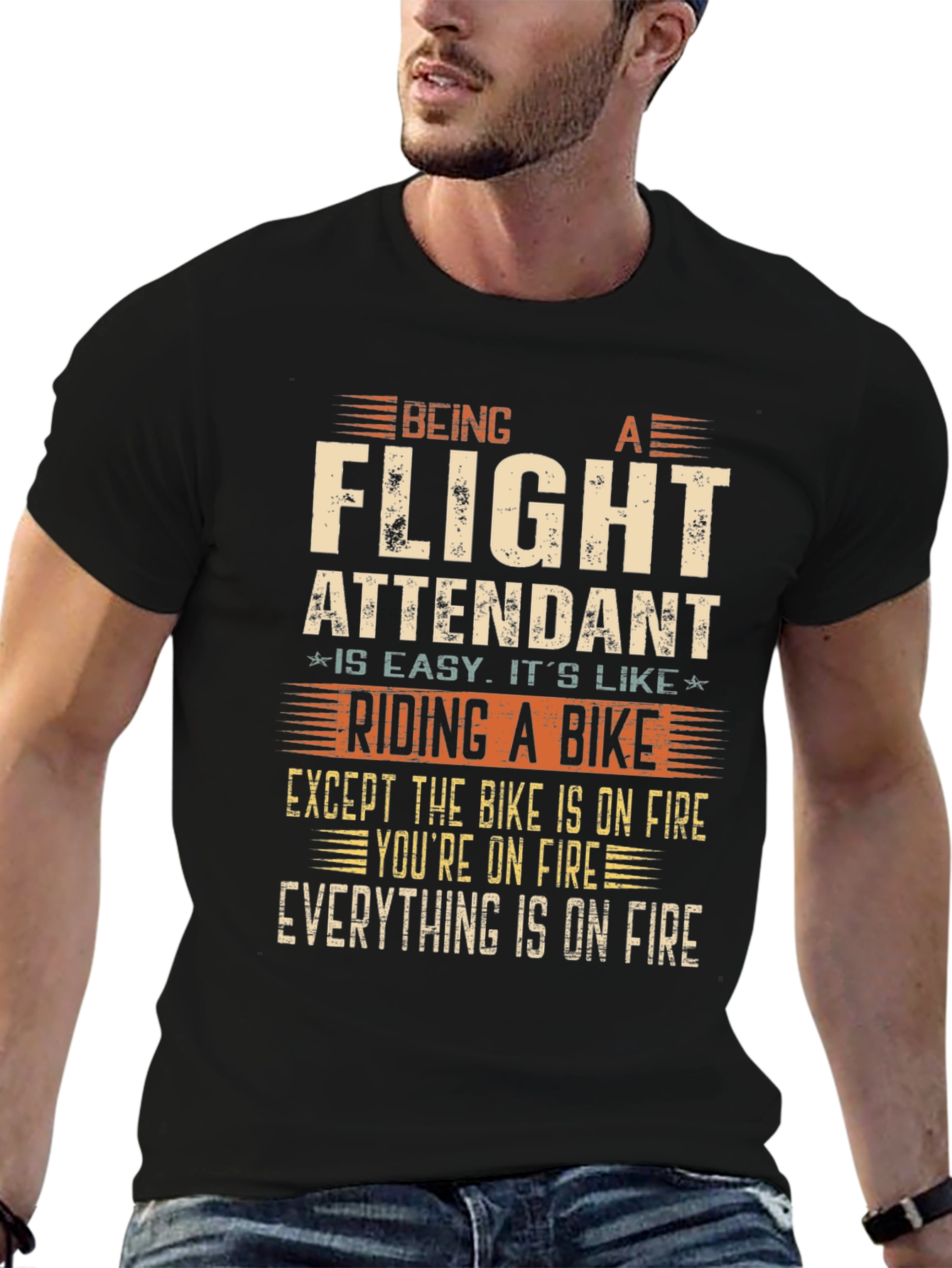 Flight Attendant T-Shirt - Riding a Bike on Fire!