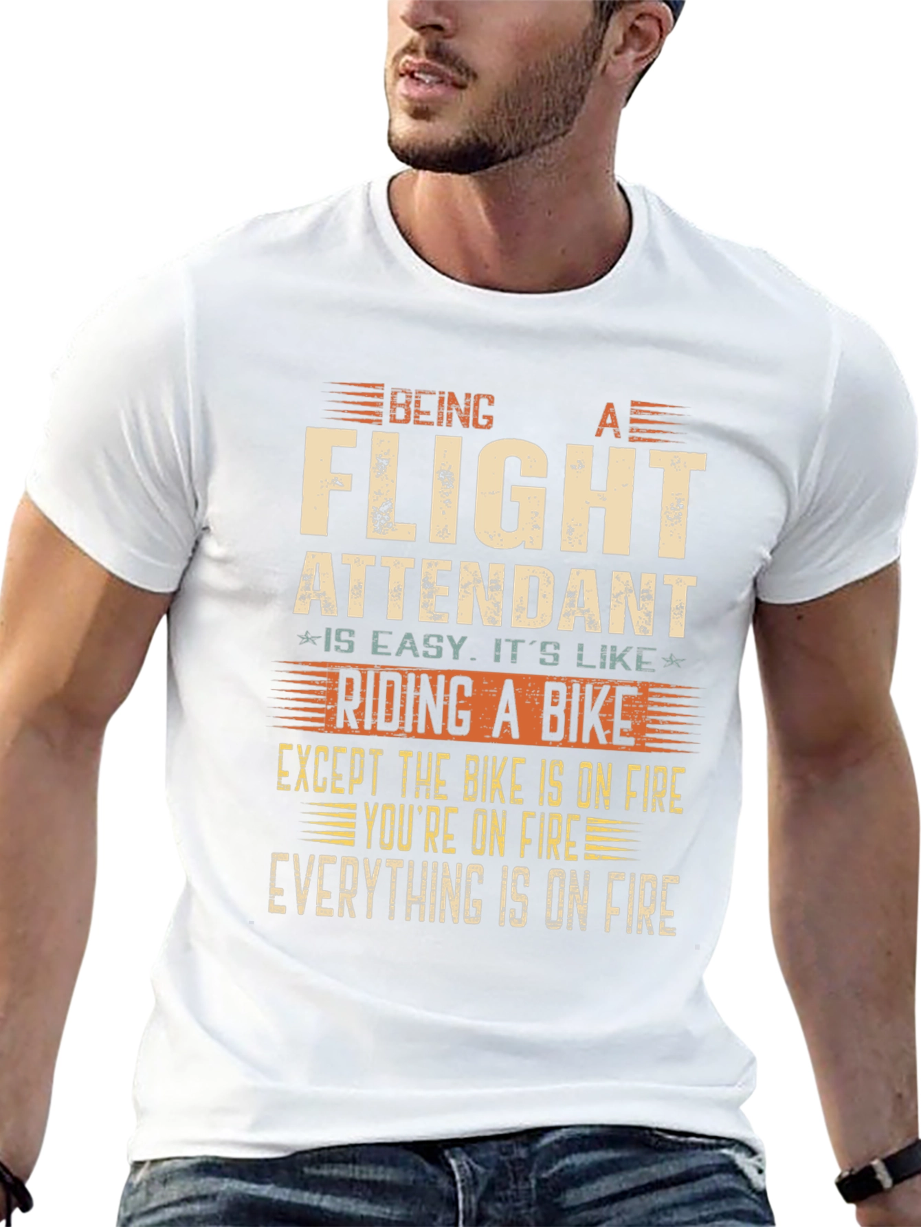 Flight Attendant T-Shirt - Riding a Bike on Fire!