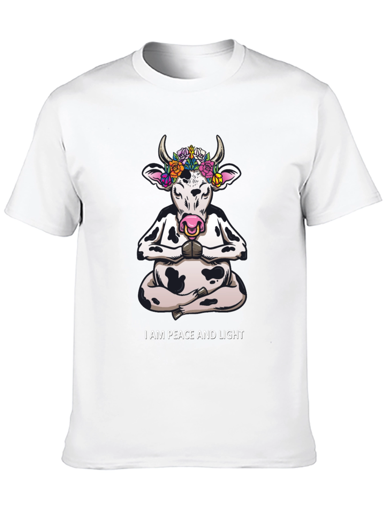 Peace & Light Yoga Cow Graphic T-Shirt