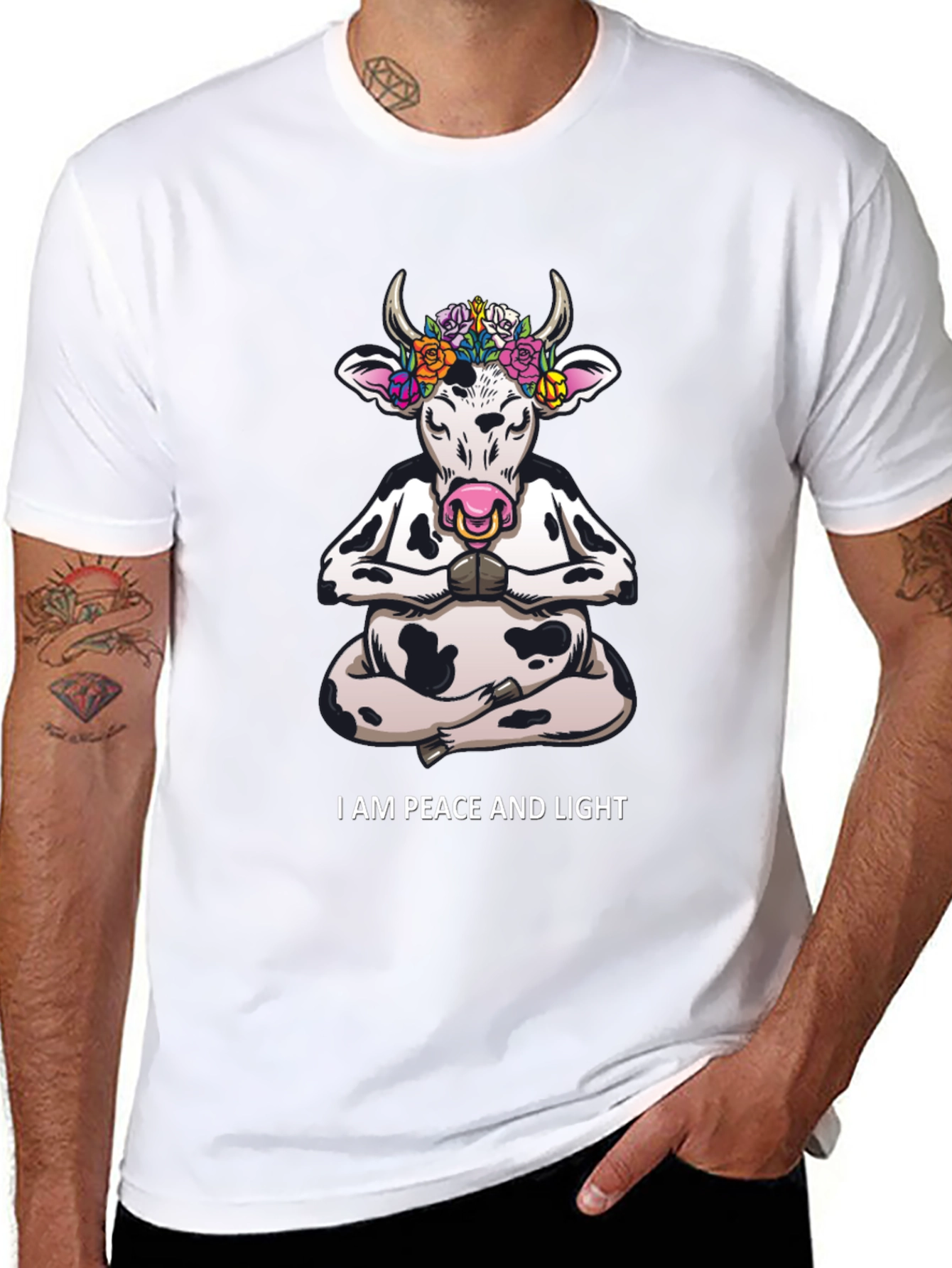Peace & Light Yoga Cow Graphic T-Shirt