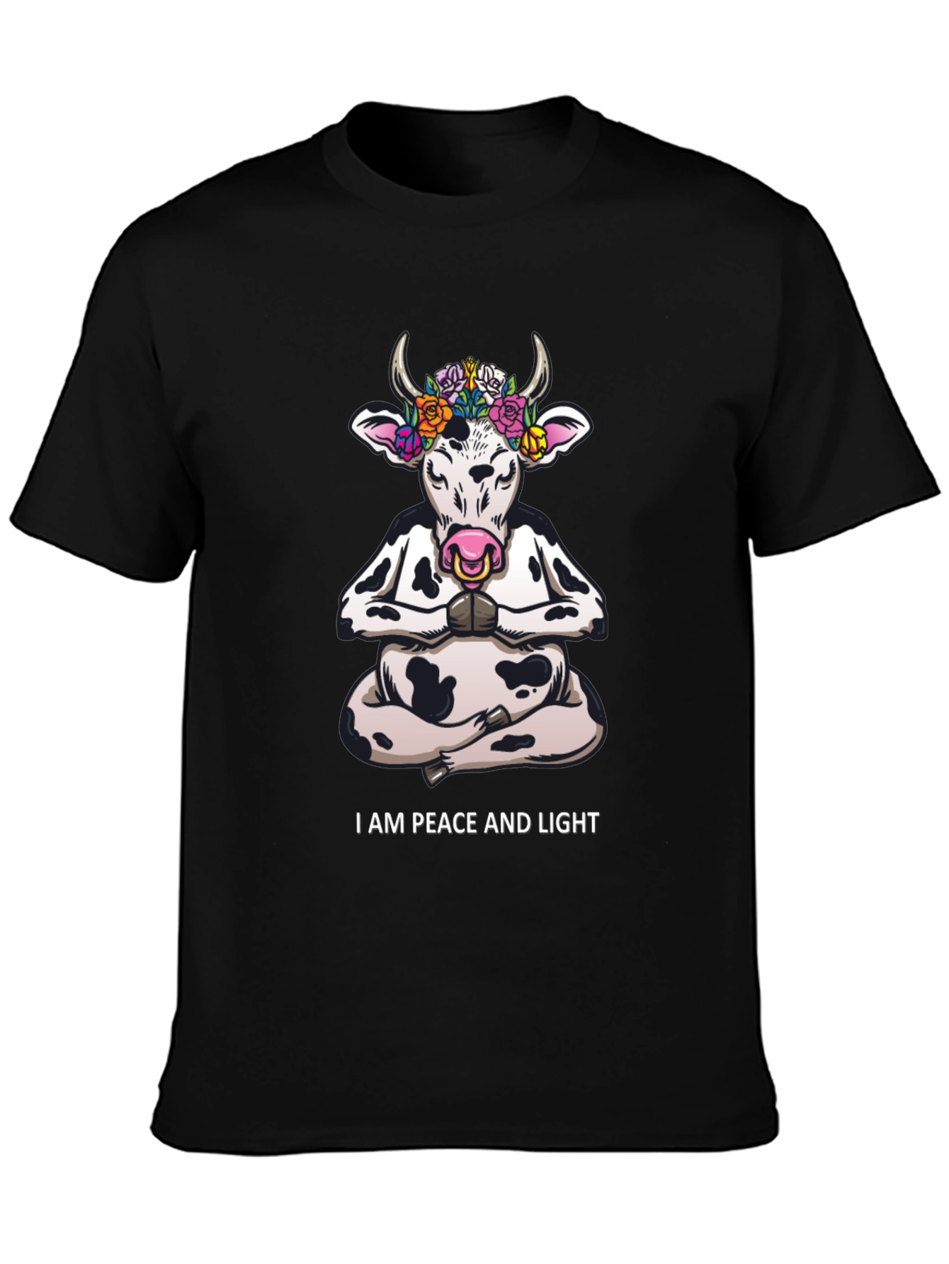 Peace & Light Yoga Cow Graphic T-Shirt