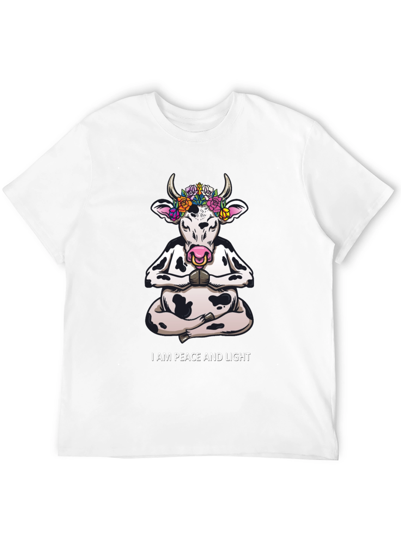 Peace & Light Yoga Cow Graphic T-Shirt
