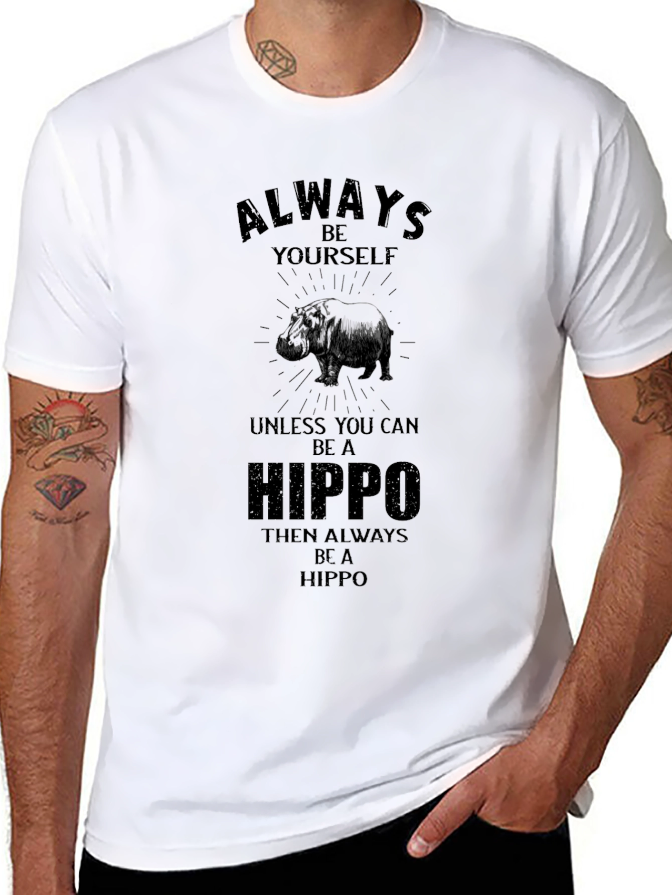 Always Be Yourself Hippo Black Graphic T-Shirt