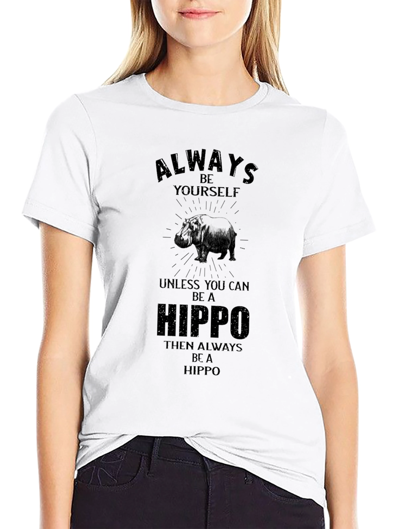 Always Be Yourself Hippo Black Graphic T-Shirt