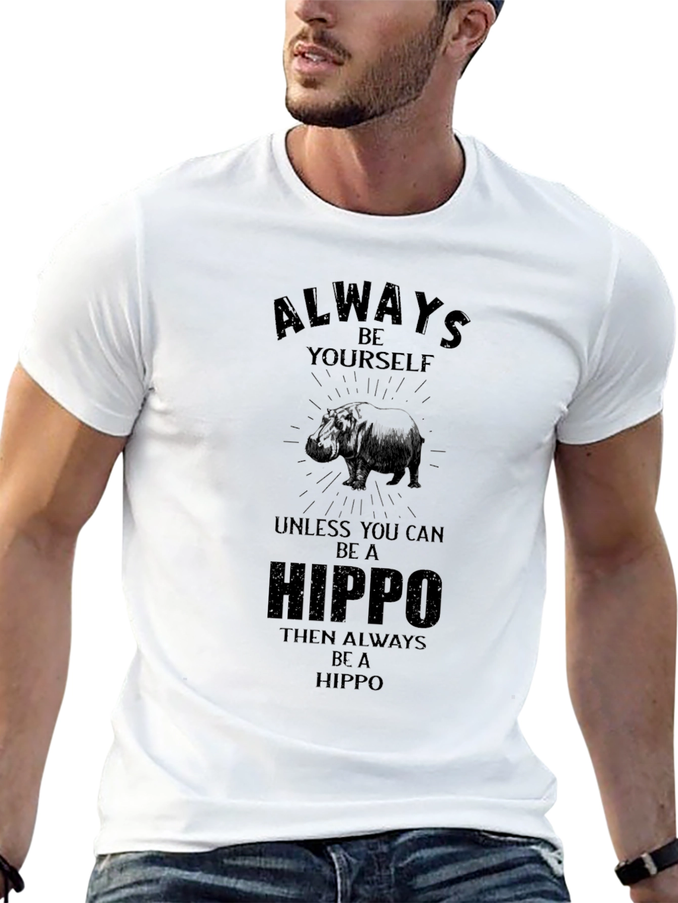 Always Be Yourself Hippo Black Graphic T-Shirt