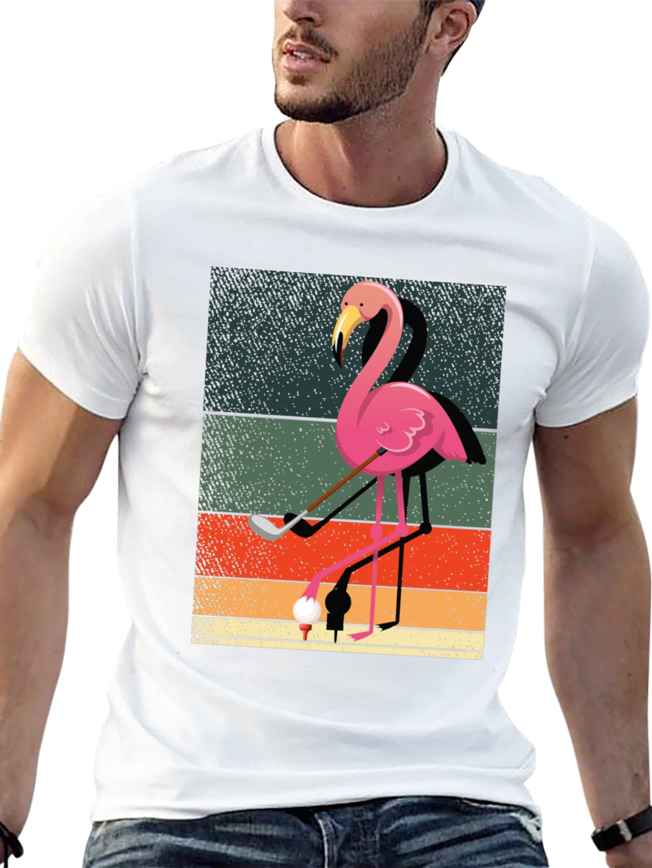 Golfing Flamingo Graphic Tee - Mens Black T-Shirt