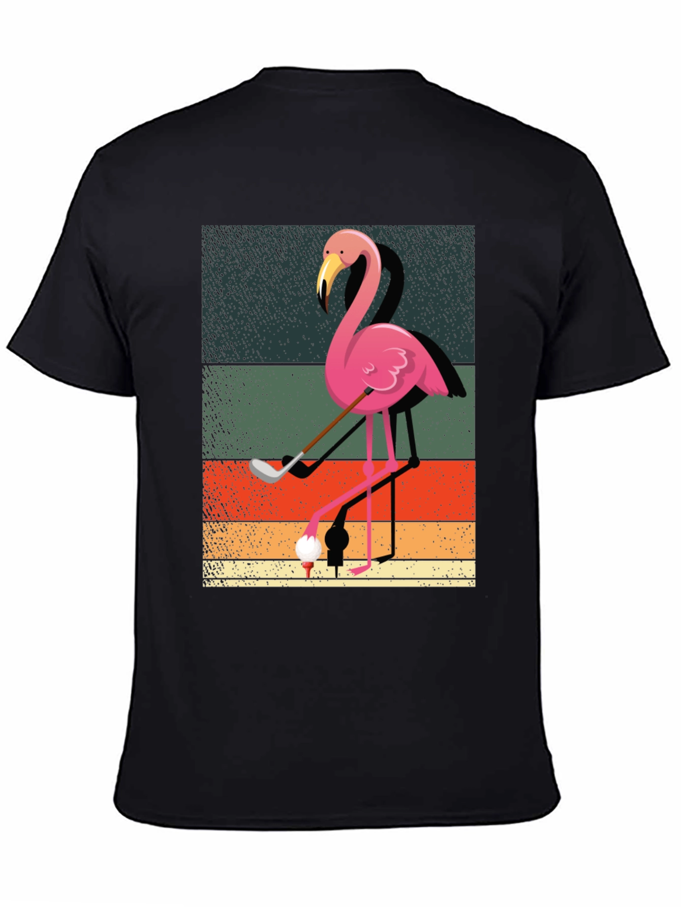 Golfing Flamingo Graphic Tee - Mens Black T-Shirt