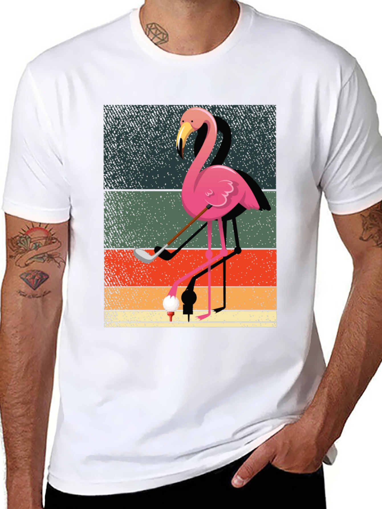 Golfing Flamingo Graphic Tee - Mens Black T-Shirt