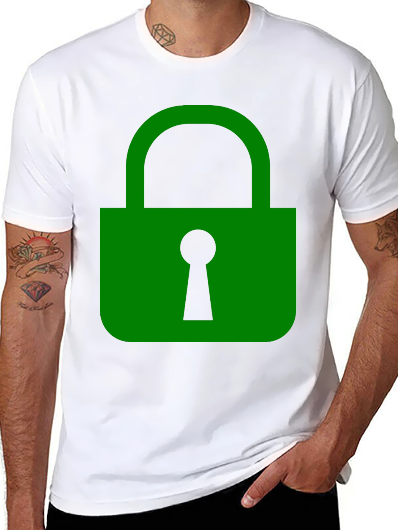 Green Lock Graphic Black T-Shirt