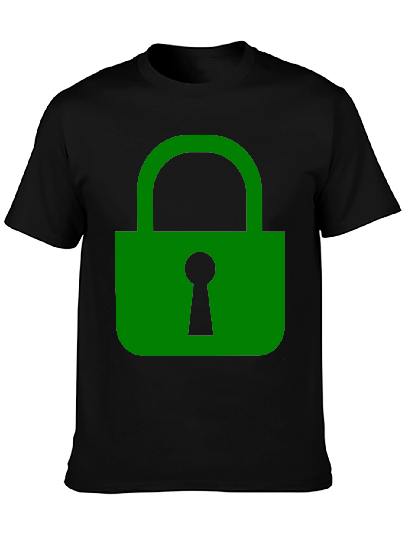 Green Lock Graphic Black T-Shirt