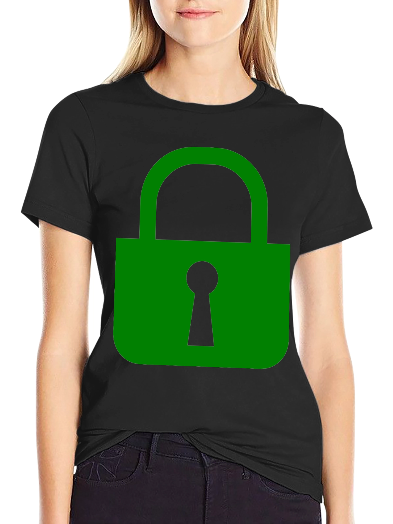 Green Lock Graphic Black T-Shirt