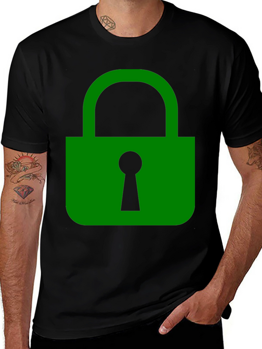 Green Lock Graphic Black T-Shirt