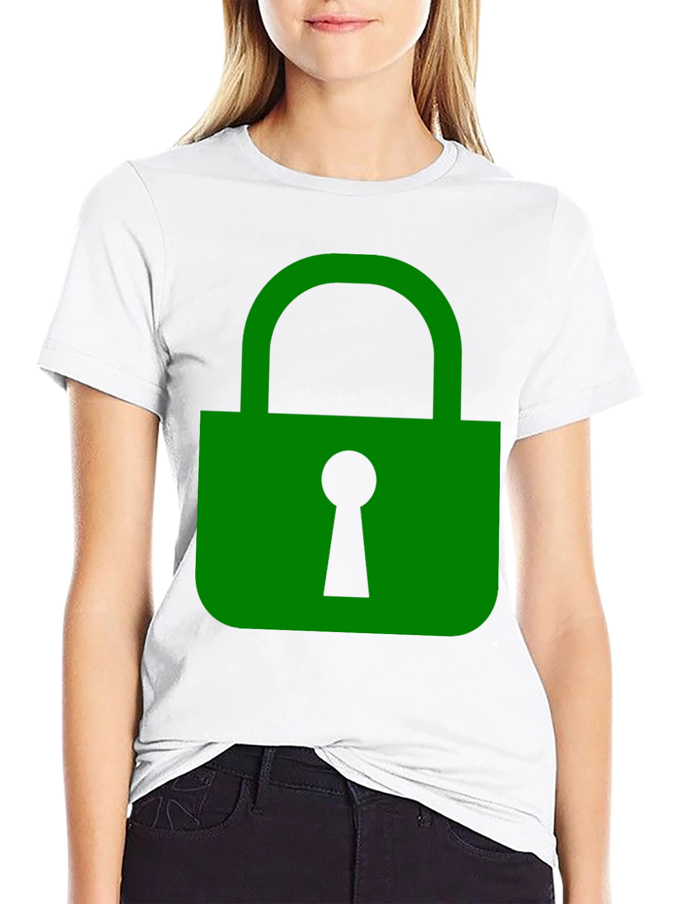 Green Lock Graphic Black T-Shirt