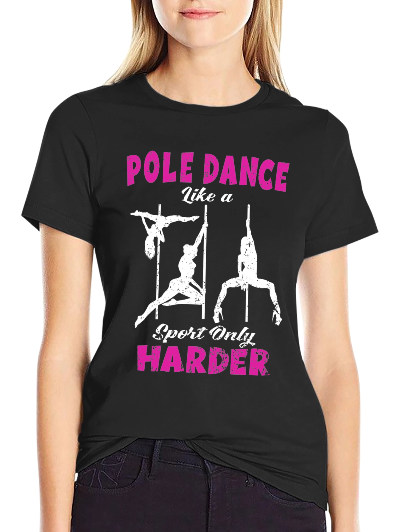 Pole Dance Harder Black Graphic T-Shirt