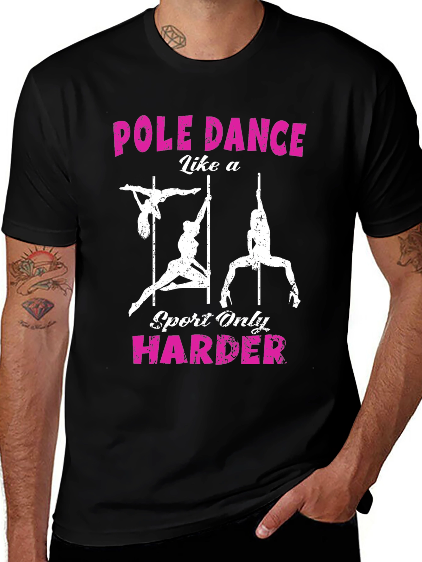 Pole Dance Harder Black Graphic T-Shirt