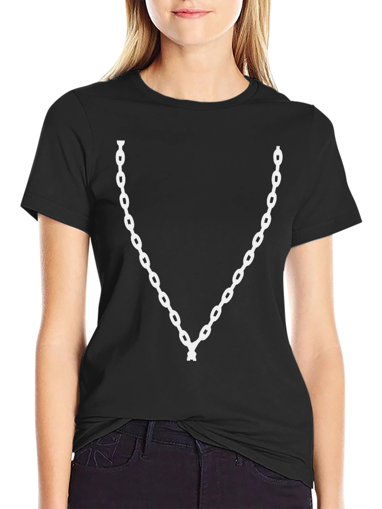 Chain Link Graphic Tee - Black Cotton Casual Wear