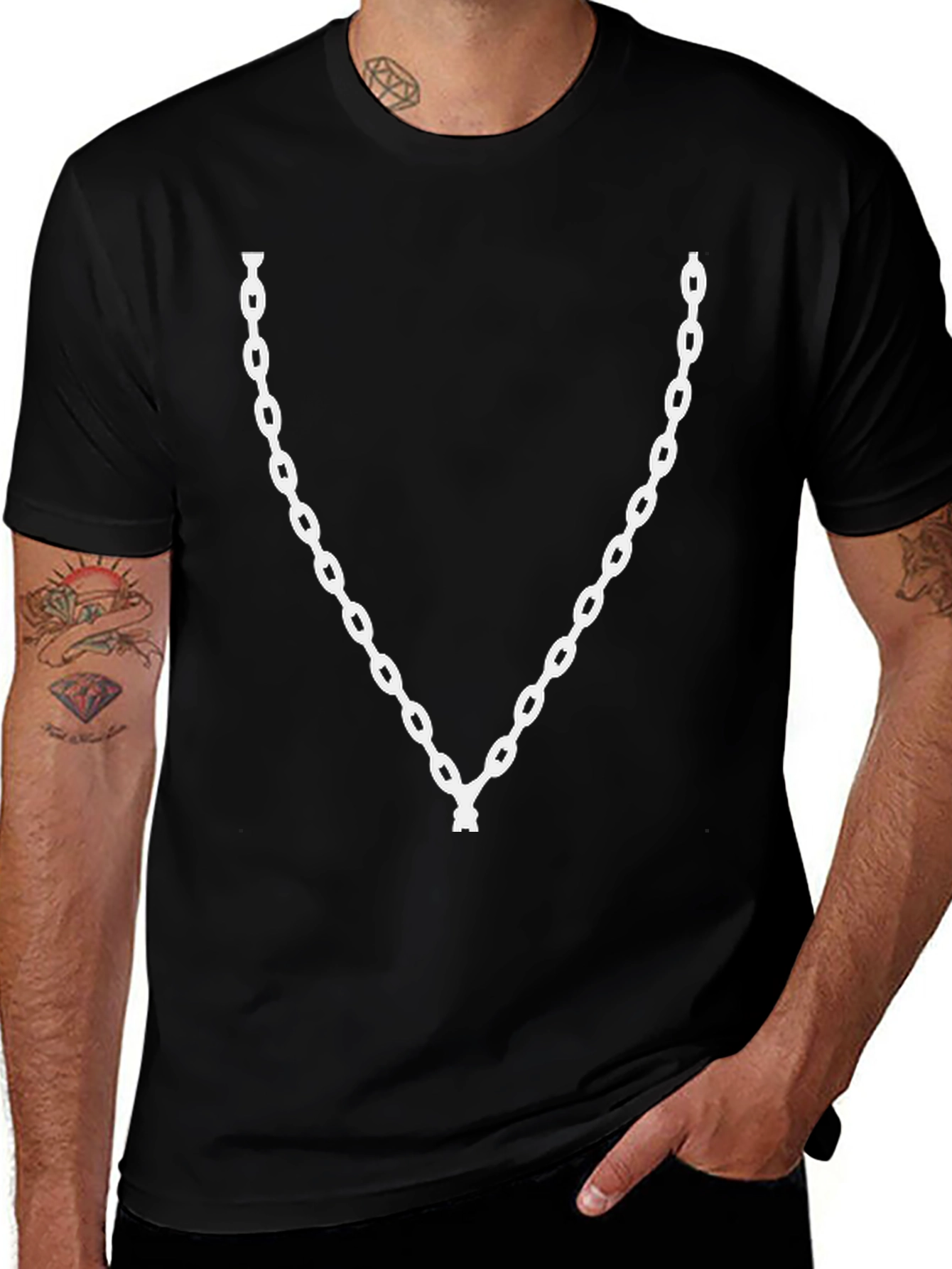 Chain Link Graphic Tee - Black Cotton Casual Wear