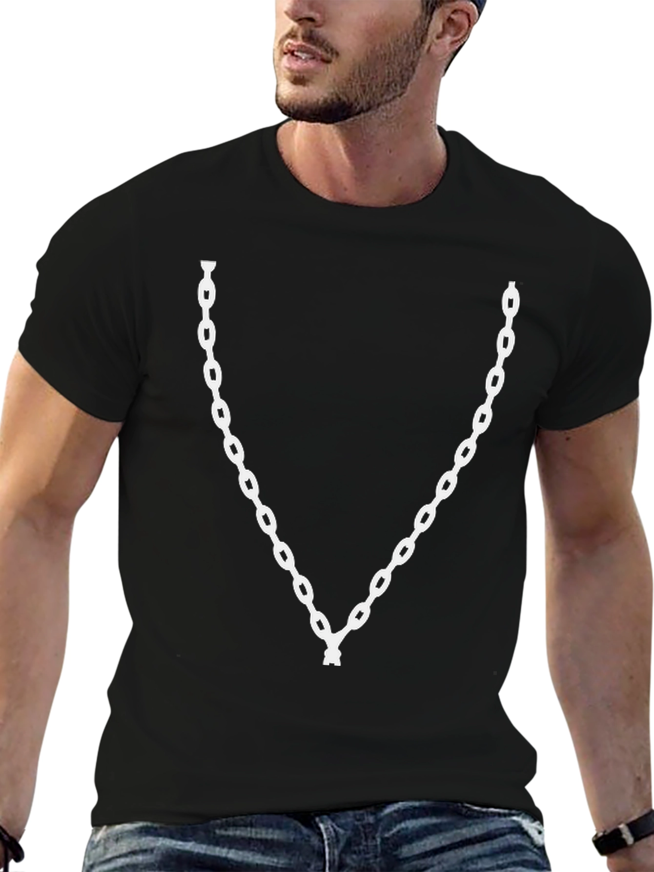 Chain Link Graphic Tee - Black Cotton Casual Wear